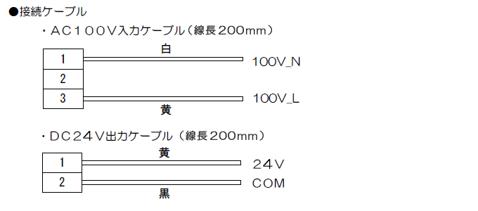 自動ドア用電源ユニットPWA-1 接続ケーブル図